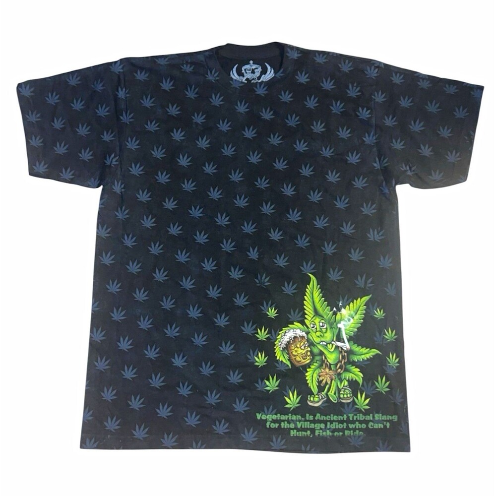 Cfs Men's Black Cannabis Leaf Graphic Print Crew Neck Tee Short Sleeve XL